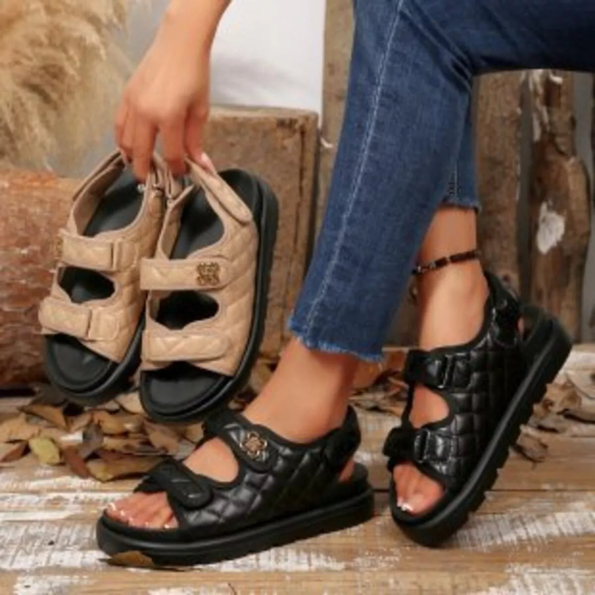 Velcro Open Toe Platform Sandals