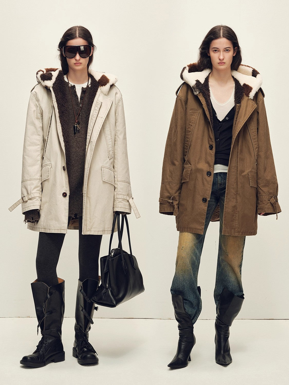 Firelady Fur Women’s Merino Sheepskin Parka with Fur Hood – Real Fur Cow Print Coat"Wild Heartbeat"