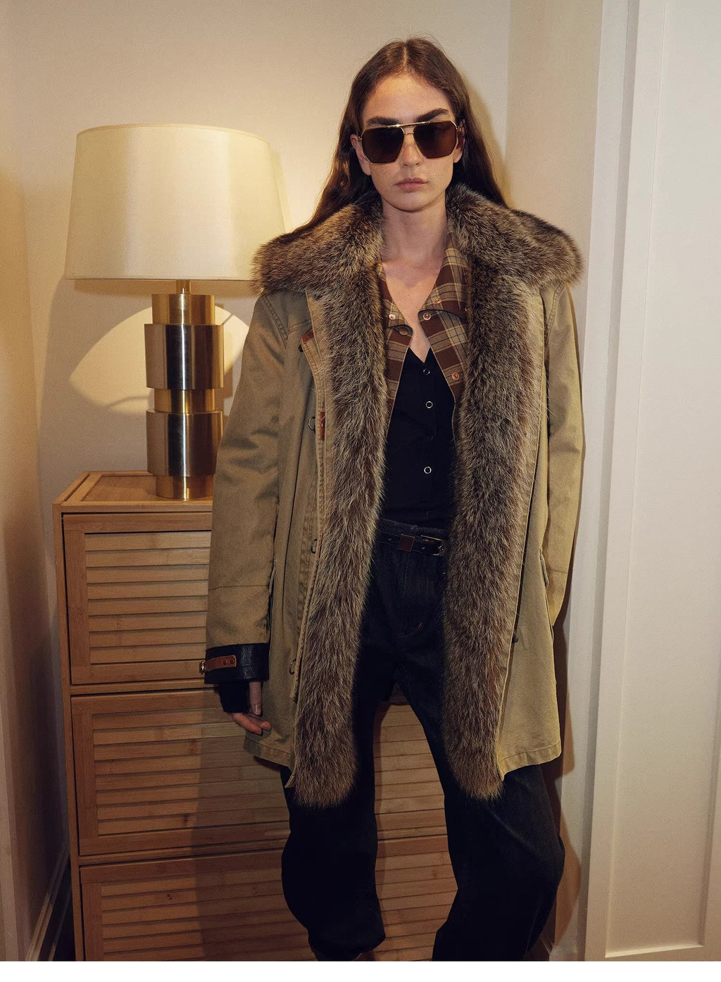 Firelady Women’s Parka with Real American Raccoon Fur Collar – Premium 90% White Goose Down Coat“Winter Street Lights”