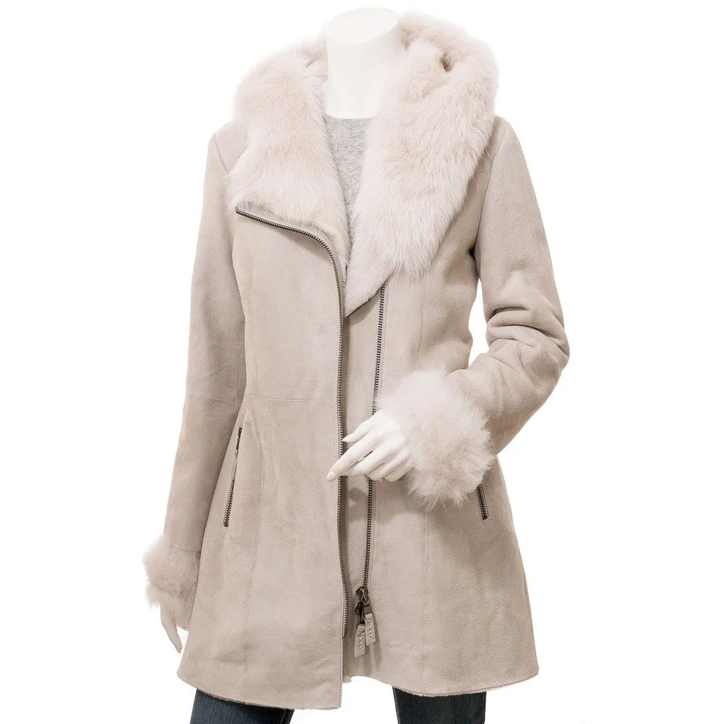 WOMEN BEIGE TOSCANA SHEARLING PARKA LAREDO