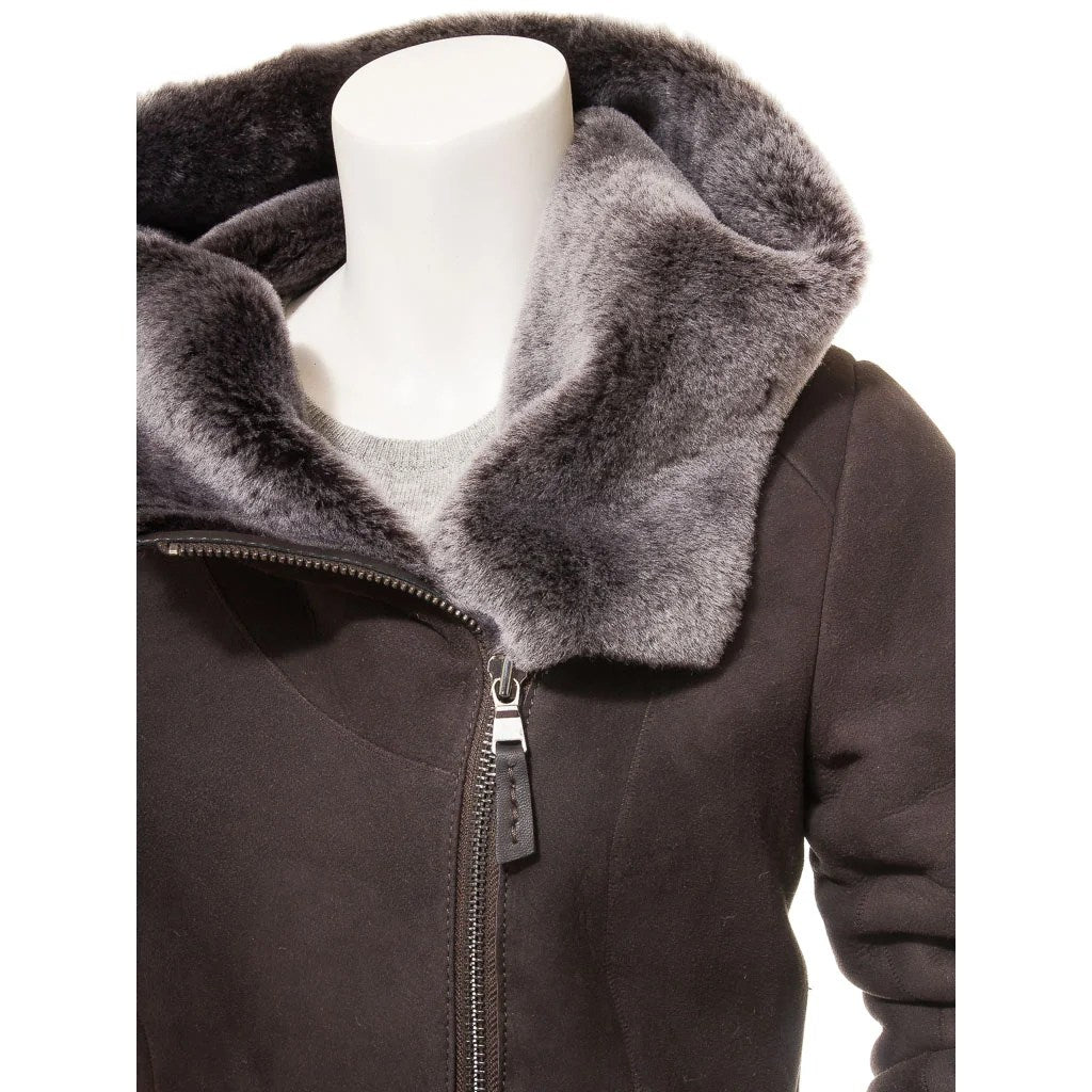 WOMEN BROWN SHEARLING PARKA COAT IRVING