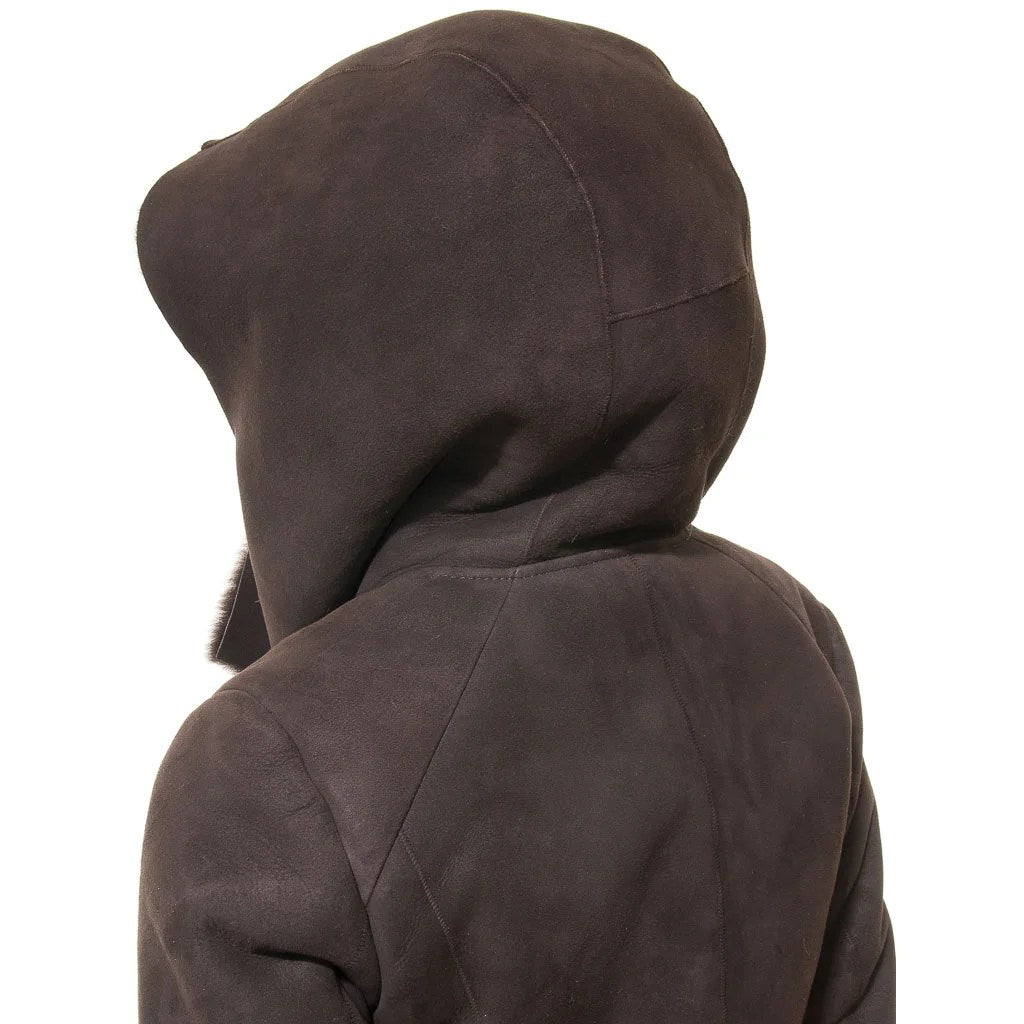 WOMEN BROWN SHEARLING PARKA COAT IRVING