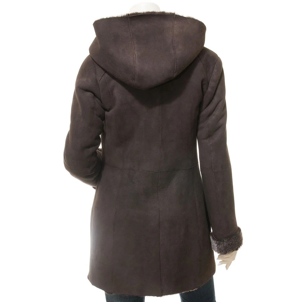 WOMEN BROWN SHEARLING PARKA COAT IRVING
