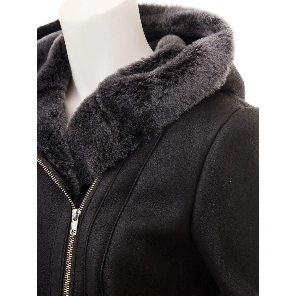 WOMEN BLACK SHEARLING PARKA COAT WYLIE