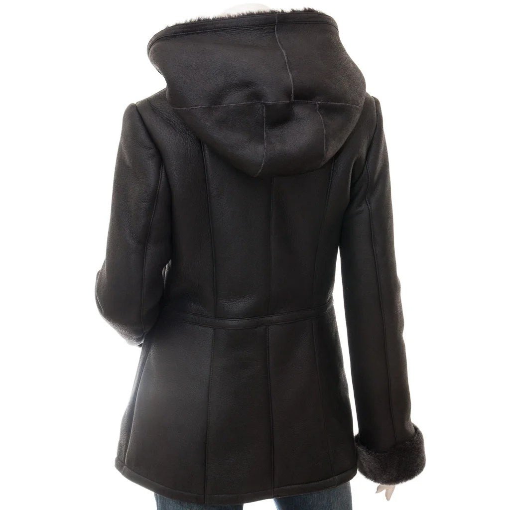 WOMEN BLACK SHEARLING PARKA COAT WYLIE