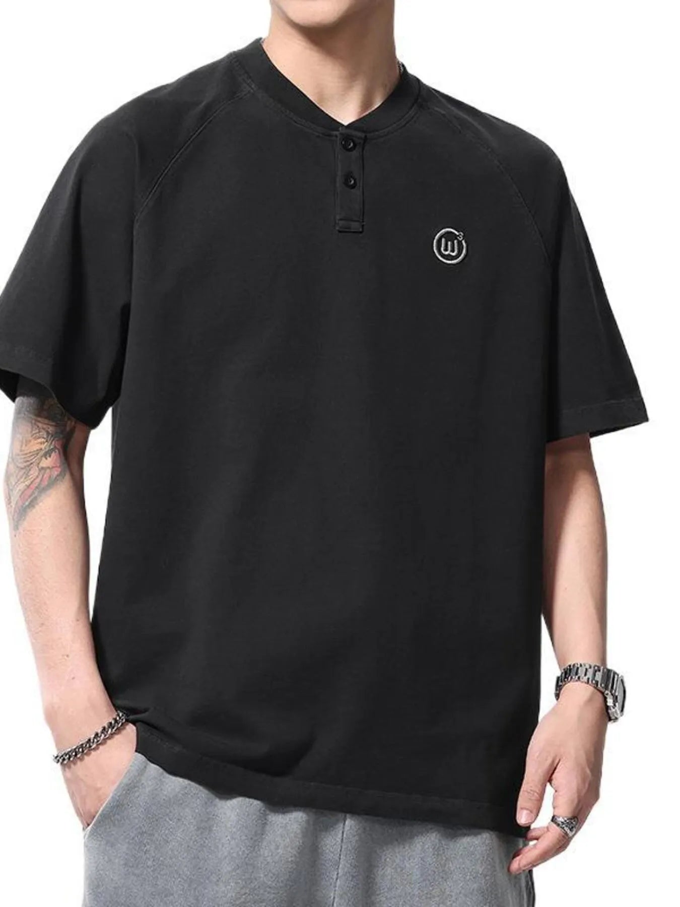 Men's Plus Size Button Detail Short Sleeve T-Shirt