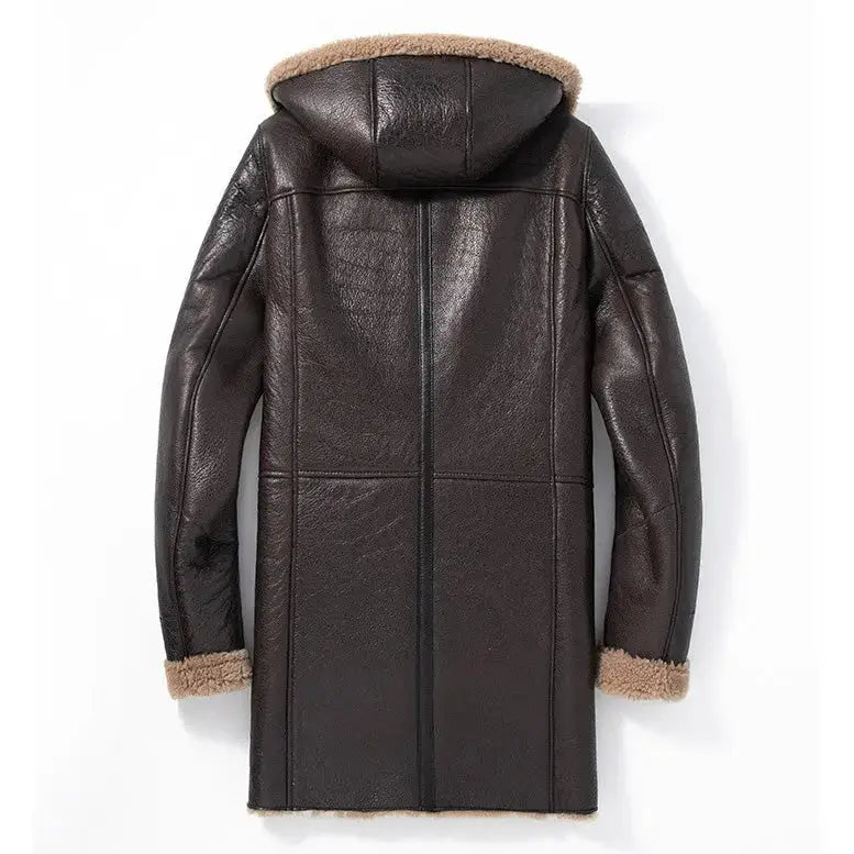 Mens Shearling Sheepskin Hooded Winter Parka
